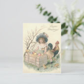 Girl Easter Chick Rooster Colored Egg Feestdagenkaart (Staand voorkant)