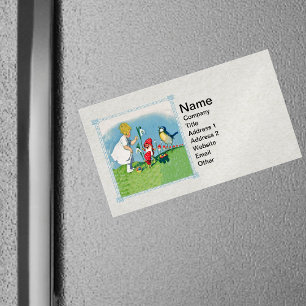 Girl Easter Lilly Gnome Elves Singing Bird Basket Visitekaartje Magneet