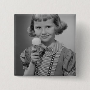 Girl Eating Ice Cream Vierkante Button 5,1 Cm