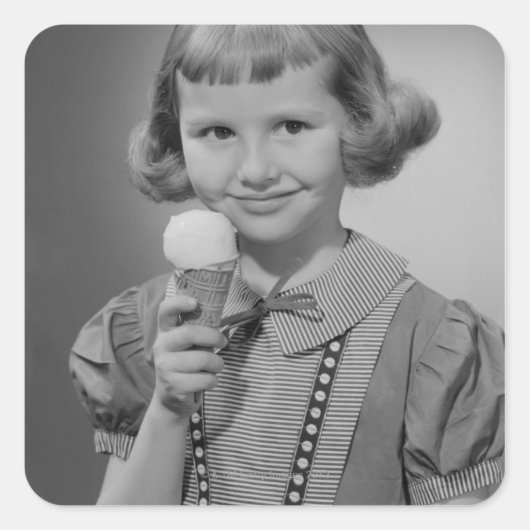 Girl Eating Ice Cream Vierkante Sticker (Voorkant)