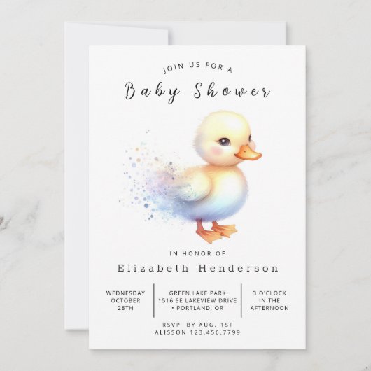Girl Editable Duck Baby shower Kaart (Voorkant)