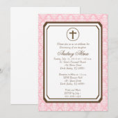 Girl Elegant Christening Invitation - Roze Kaart (Voorkant / Achterkant)