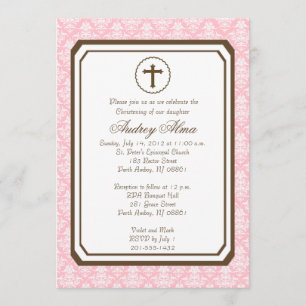 Girl Elegant Christening Invitation - Roze Kaart