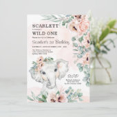 Girl Elephant 1e verjaardag Blush Floral Eucalyptu Kaart (Staand voorkant)