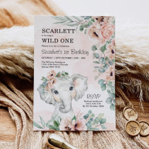 Girl Elephant 1e verjaardag Blush Floral Eucalyptu