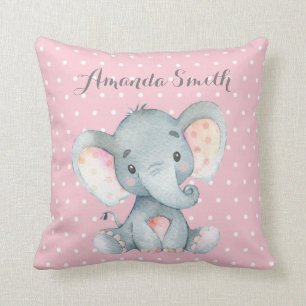 Girl Elephant Baby Roze en Gray Kussen