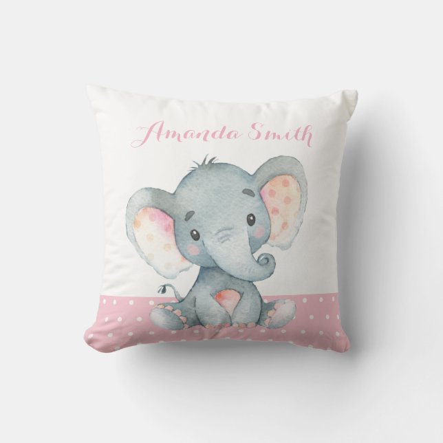 Girl Elephant Baby Roze Kussen (Voorkant)