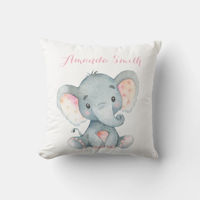 Girl Elephant Baby Roze Kussen (Voorkant)