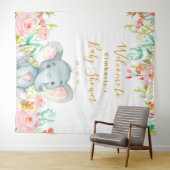 Girl Elephant Baby shower Backdrop Wandkleed (In Situ (horizontaal))