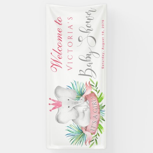 Girl Elephant Baby shower Banners (Verticaal)