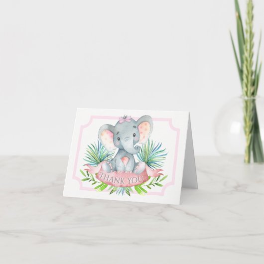 Girl Elephant Baby shower Bedankt voor je kaarten (Voorkant)