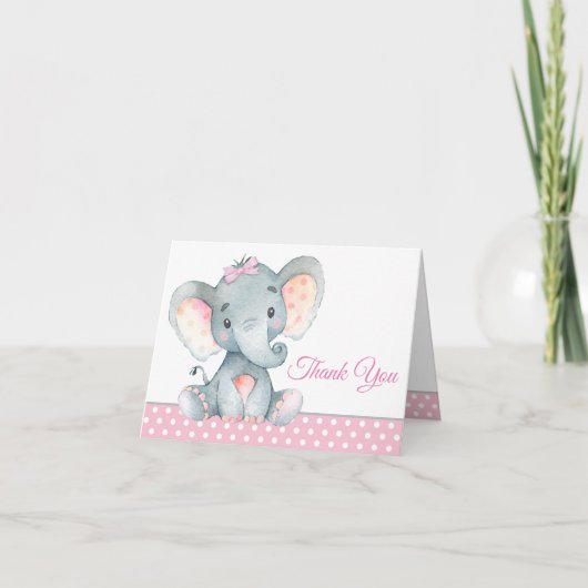 Girl Elephant Baby shower Bedankt voor je kaarten (Voorkant)