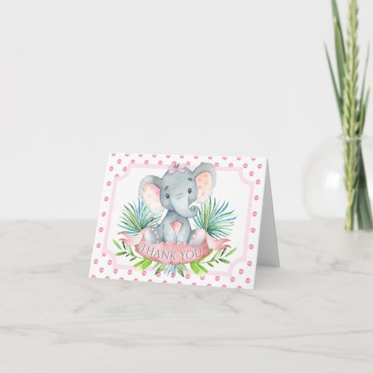 Girl Elephant Baby shower Bedankt voor je kaarten (Voorkant)