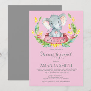 Girl Elephant Baby shower by Mail Invitation Kaart