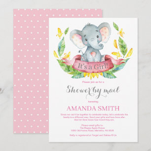 Girl Elephant Baby shower by Mail Invitation Kaart