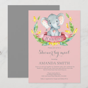 Girl Elephant Baby shower by Mail Invitation Kaart