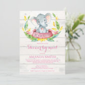 Girl Elephant Baby shower by Mail Invitation Kaart (Staand voorkant)