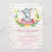 Girl Elephant Baby shower by Mail Invitation Kaart (Voorkant / Achterkant)