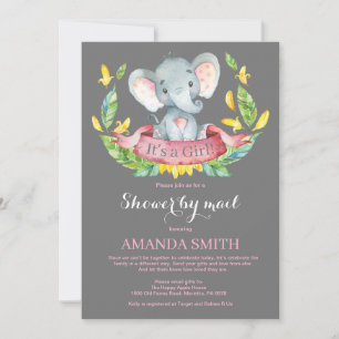 Girl Elephant Baby shower by Mail Invitation Kaart