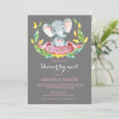 Girl Elephant Baby shower by Mail Invitation Kaart (Staand voorkant)