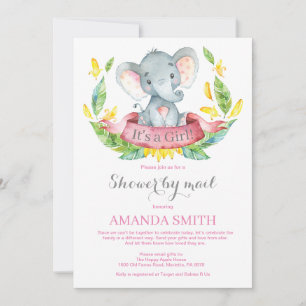 Girl Elephant Baby shower by Mail Invitation Kaart