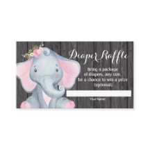 Girl Elephant Baby shower Diaper Raffle Card