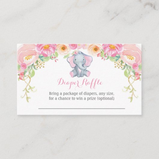 Girl Elephant Baby shower Diaper Raffle Card Informatiekaartje (Voorkant)