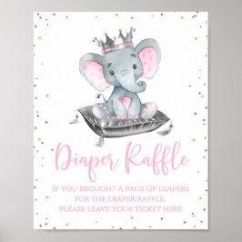 Girl Elephant Baby shower Diaper Raffle Table Sign Poster