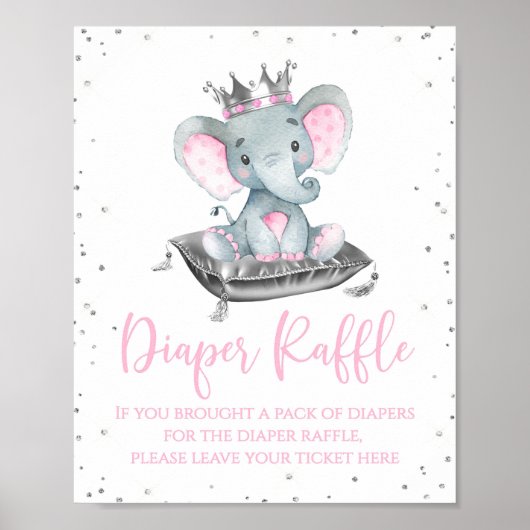 Girl Elephant Baby shower Diaper Raffle Table Sign Poster (Voorkant)