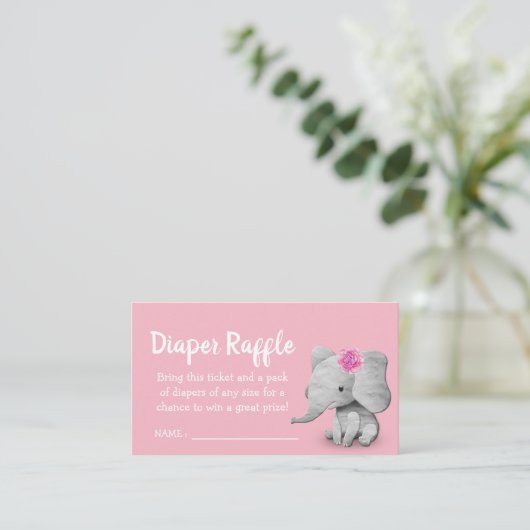 Girl Elephant Baby shower Diaper Raffle Ticket Informatiekaartje (Staand voorkant)