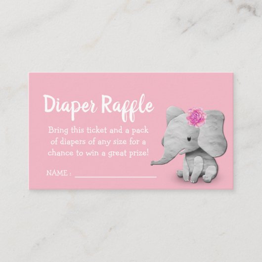 Girl Elephant Baby shower Diaper Raffle Ticket Informatiekaartje (Voorkant)