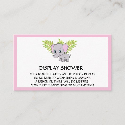 Girl Elephant Baby shower Display Shower Pink Informatiekaartje (Voorkant)