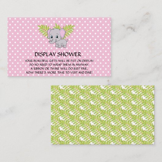 Girl Elephant Baby shower Display Shower Pink Informatiekaartje (Voorkant / Achterkant)