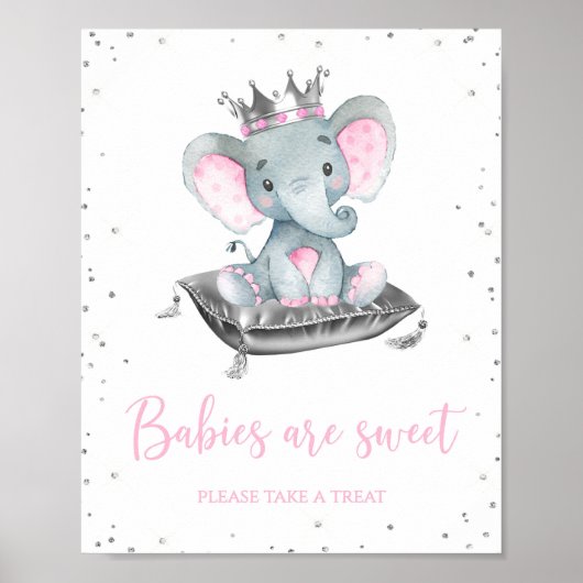 Girl Elephant Baby shower Favor Table Sigens Poster (Voorkant)