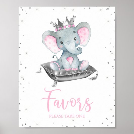 Girl Elephant Baby shower Favor Table Sigens Poster (Voorkant)
