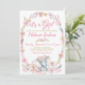 Girl Elephant Baby shower Floral Kaart (Staand voorkant)