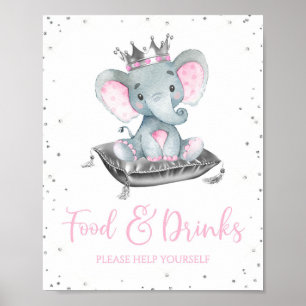 Girl Elephant Baby Shower Food Table Signs Poster