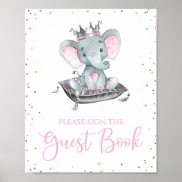 Girl Elephant Baby shower Guest Book Table Sign Poster