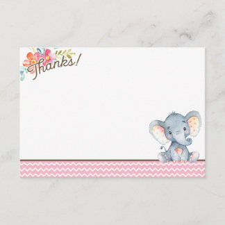 Girl Elephant Baby shower Hartelijk dank Bedankkaart