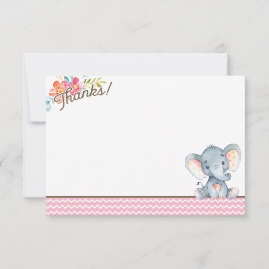 Girl Elephant Baby shower Hartelijk dank Bedankkaart (Voorkant)