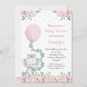 Girl Elephant Baby shower Invitation Balloons Kaart (Voorkant)