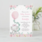 Girl Elephant Baby shower Invitation Balloons Kaart (Staand voorkant)