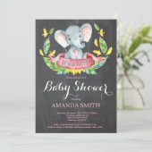 Girl Elephant Baby shower Invitation Chalkboard Kaart (Staand voorkant)