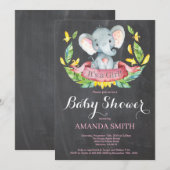 Girl Elephant Baby shower Invitation Chalkboard Kaart (Voorkant / Achterkant)