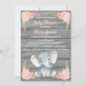 Girl Elephant Baby shower Invitation Kaart (Voorkant)