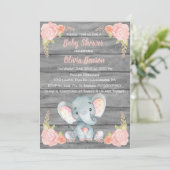 Girl Elephant Baby shower Invitation Kaart (Staand voorkant)
