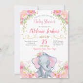 Girl Elephant Baby shower Invitation Kaart (Voorkant)