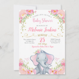 Girl Elephant Baby shower Invitation Kaart