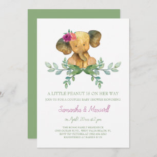 Girl Elephant Baby shower Invitation Kaart
