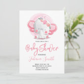 Girl Elephant Baby shower Invitation Kaart (Staand voorkant)